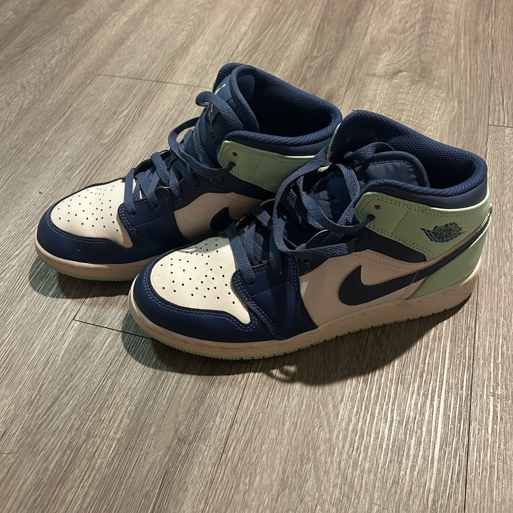Jordan 1 Mid Kids Navy, Mint, and Cream High-Top Sneakers